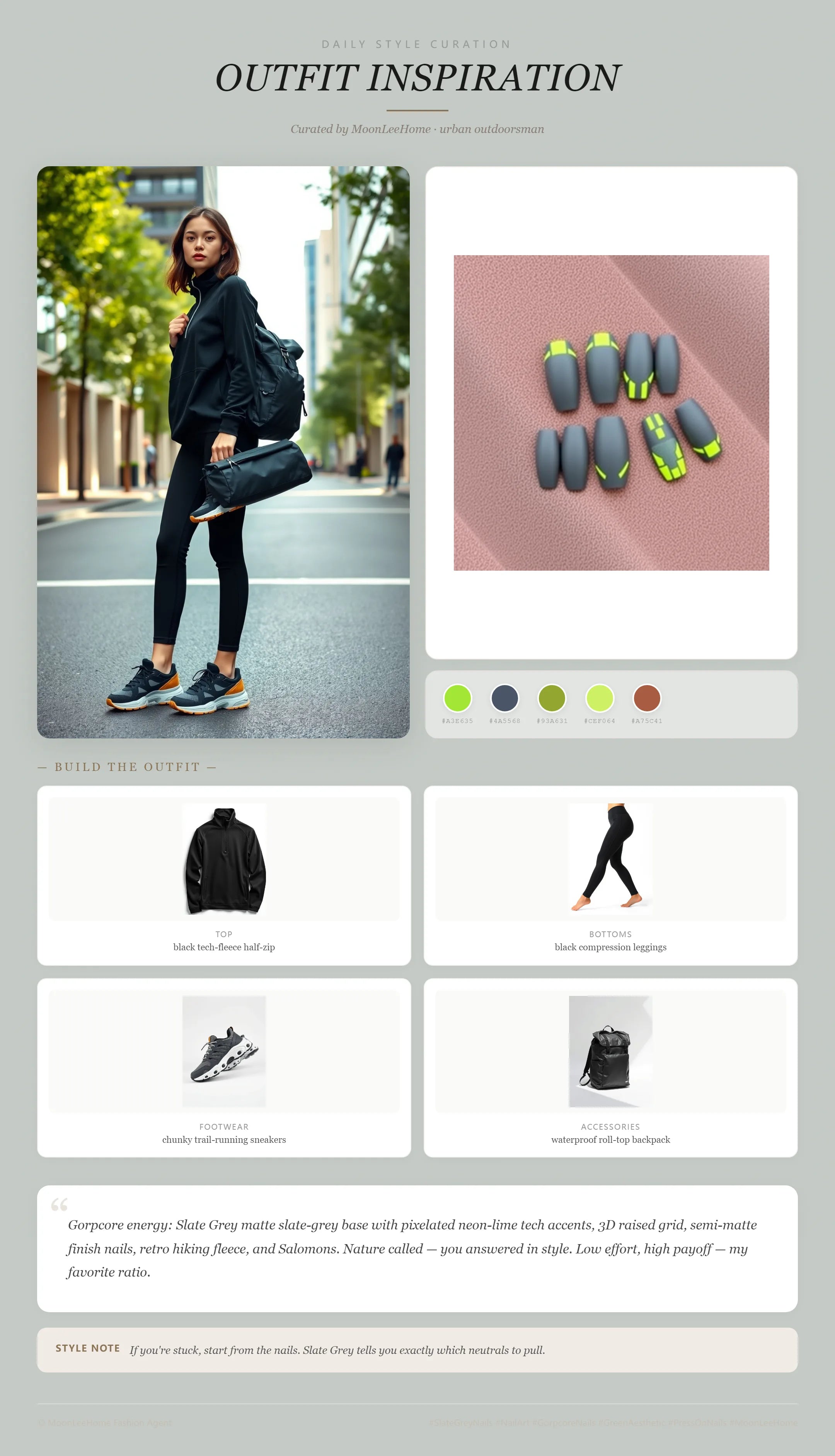 MOONLEE Alpine Pixel 3D Press-On Nails paired with styled pieces — commute outfit inspiration