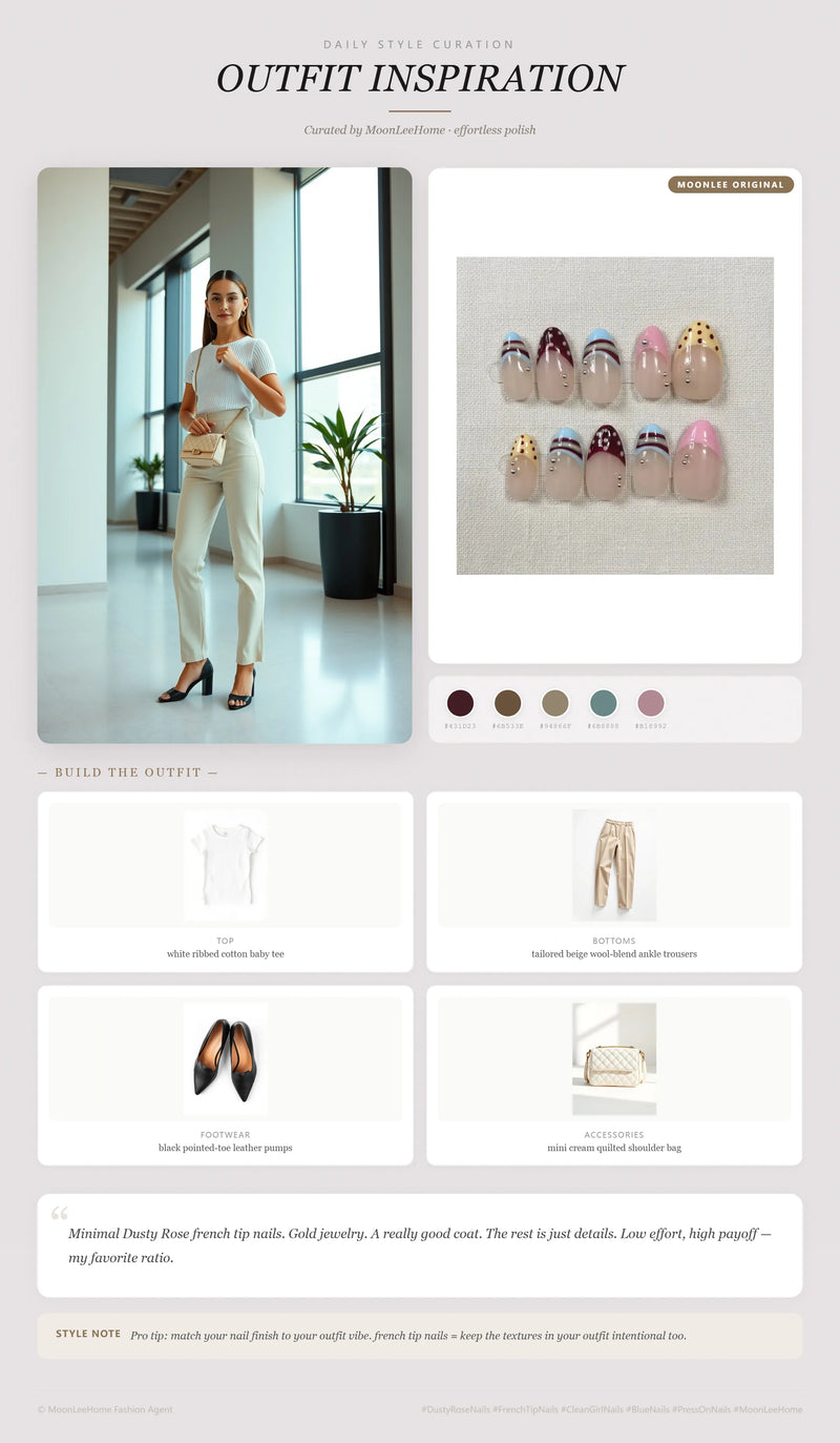 Candy French Nails + Office Outfit Ideas | MOONLEE Style