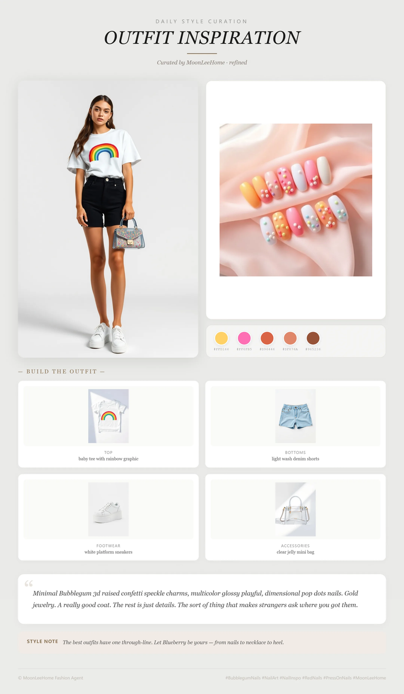 Confetti Pop 3D Press-On Nails + Weekend Outfit | MOONLEE Style