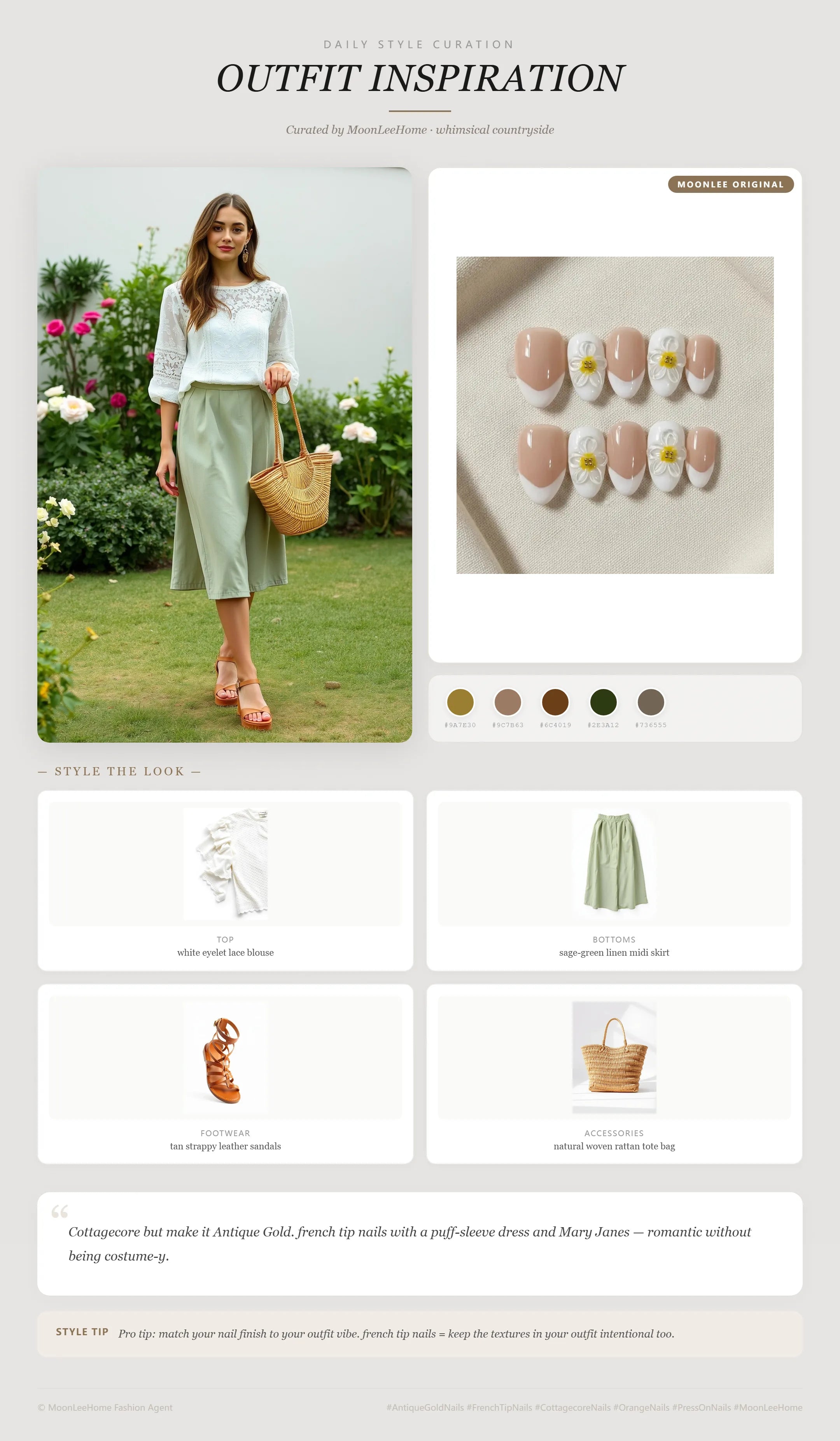 Daisy Dream press-on nails garden party cottagecore outfit inspiration | MOONLEE