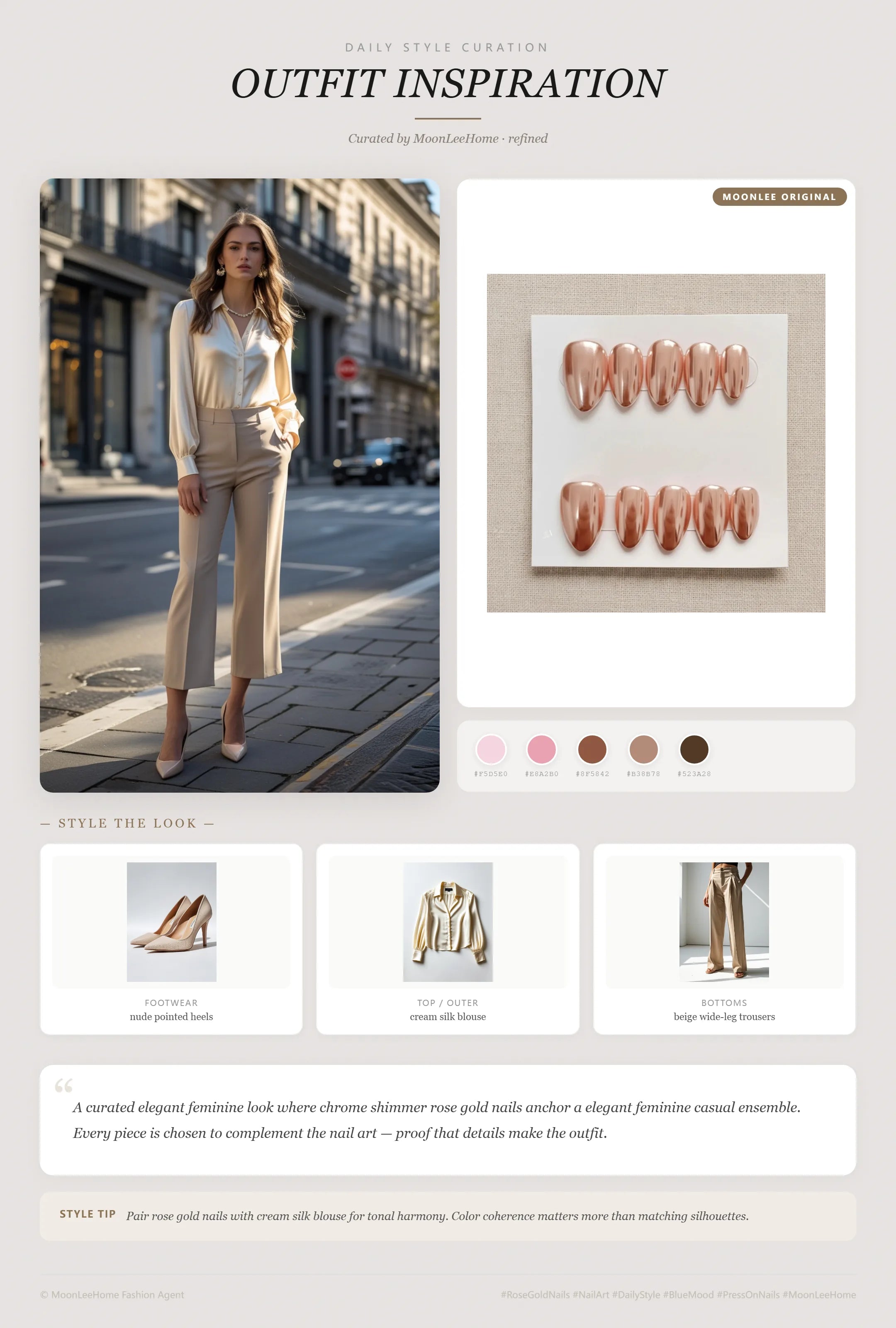 Rose Gold Chrome Nails + Office Outfit Ideas | MOONLEE Style