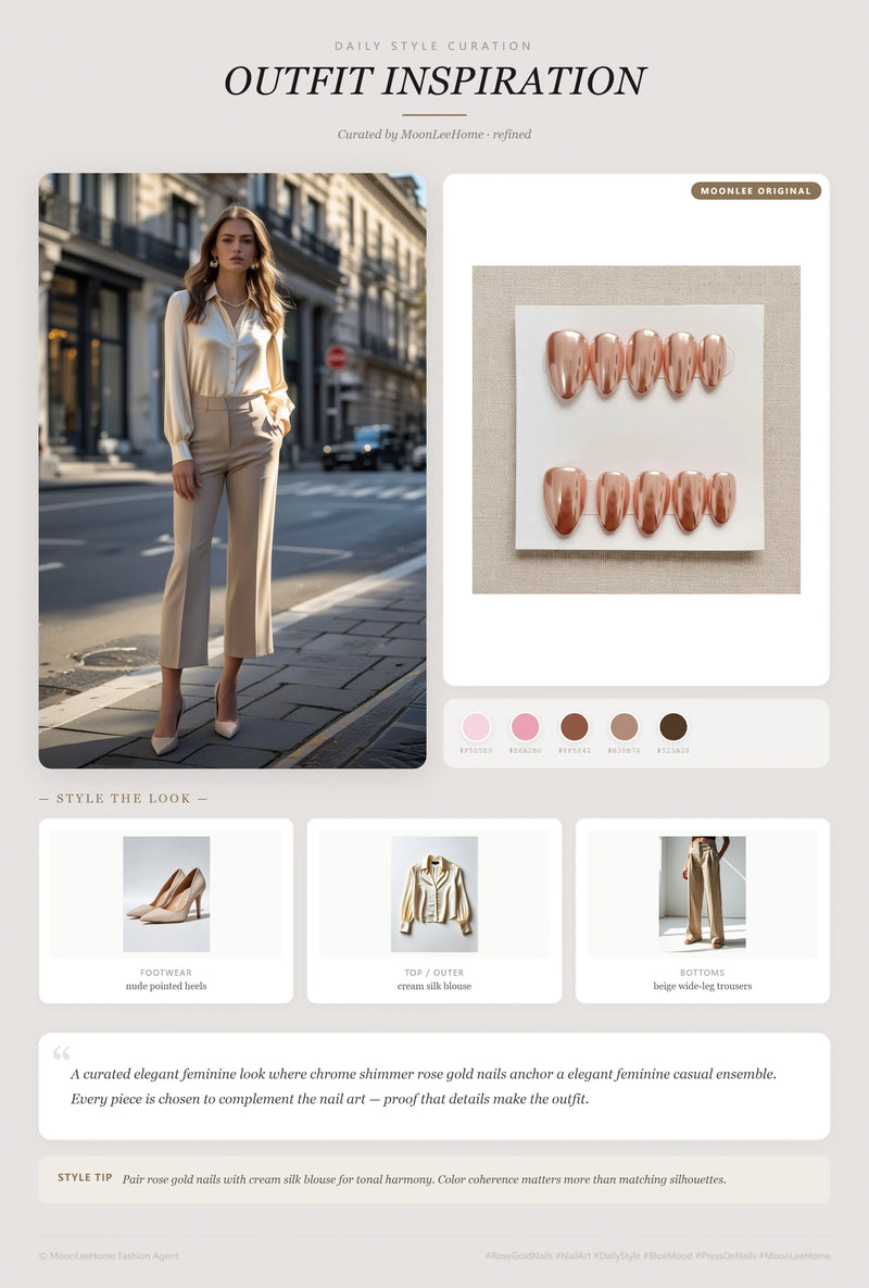 Rose Gold Chrome Nails + Office Outfit Ideas | MOONLEE Style