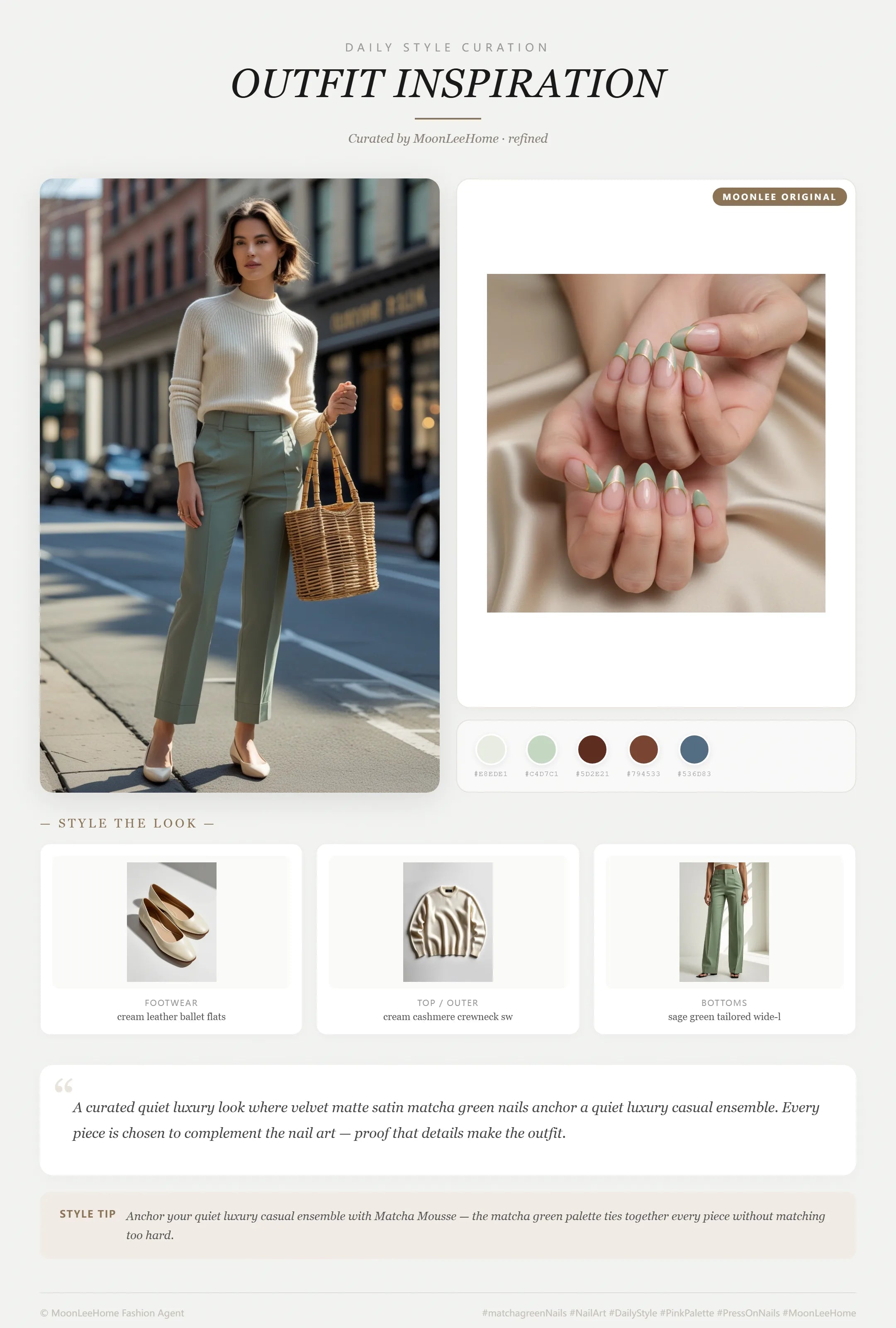 Matcha Mousse Nails + Daily Outfit Ideas | MOONLEE Style