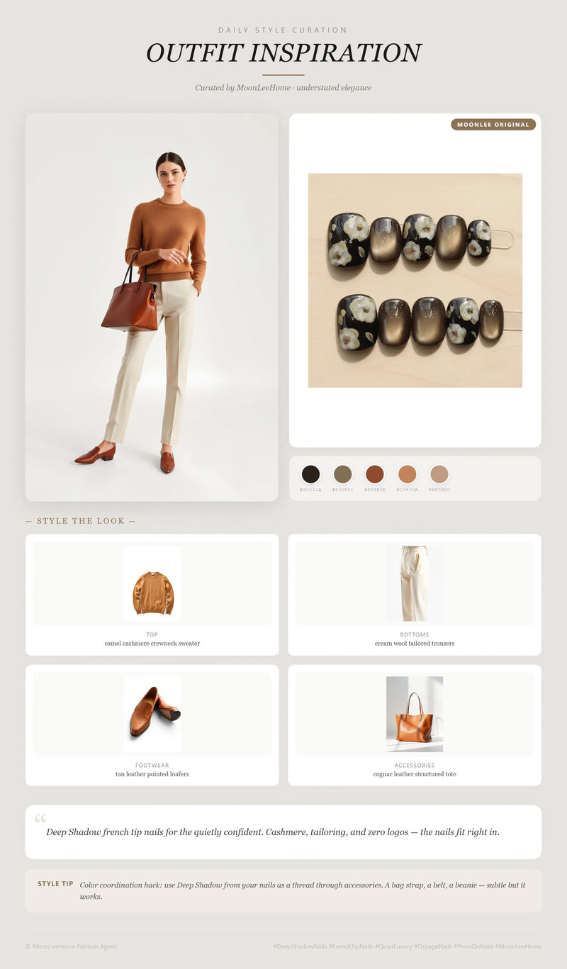 Mocha Cream Blossom Nails + Office Outfit Ideas | MOONLEE Style