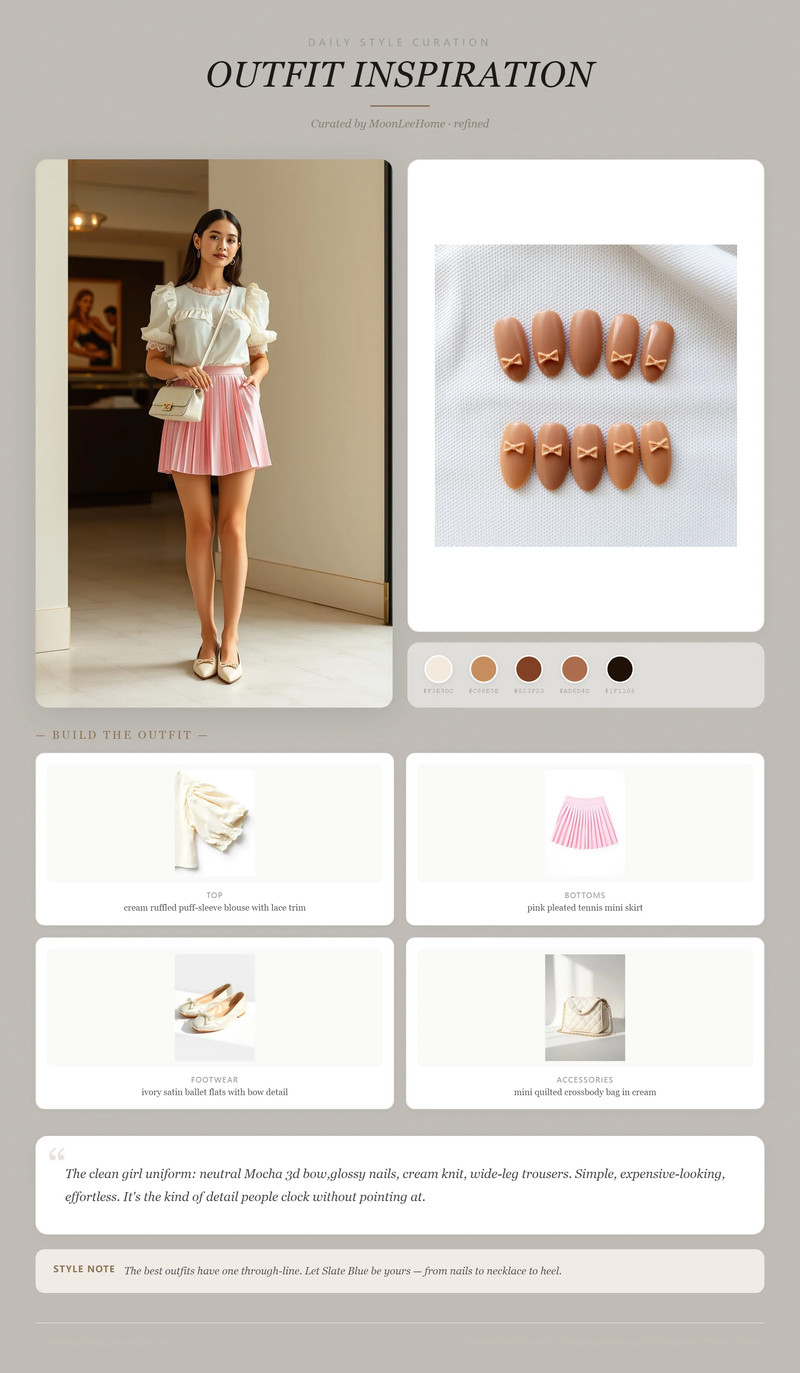 Mocha Mousse 3D Bow Nails + Brunch Outfit Ideas | MOONLEE Style