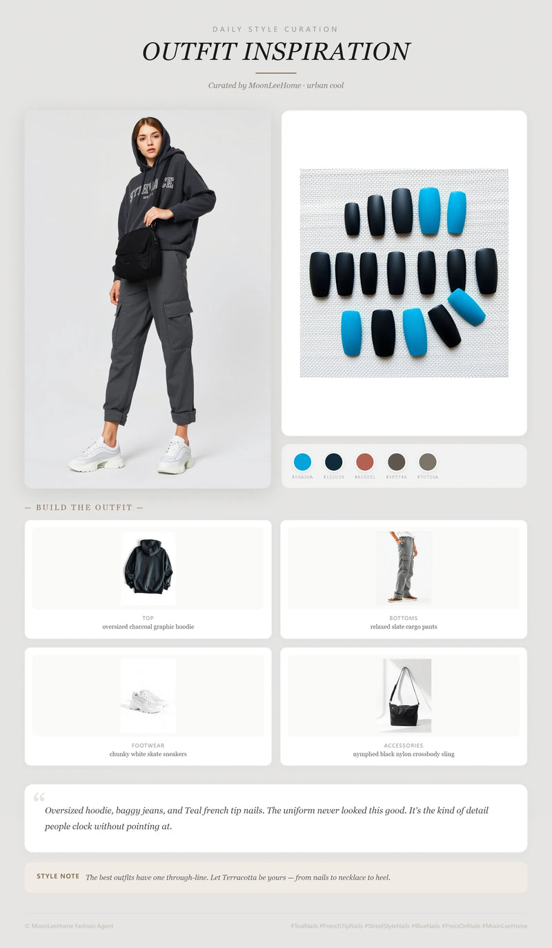 Moonlee Teal Streetwear Nails + Weekend Outfit Ideas | MOONLEE Style