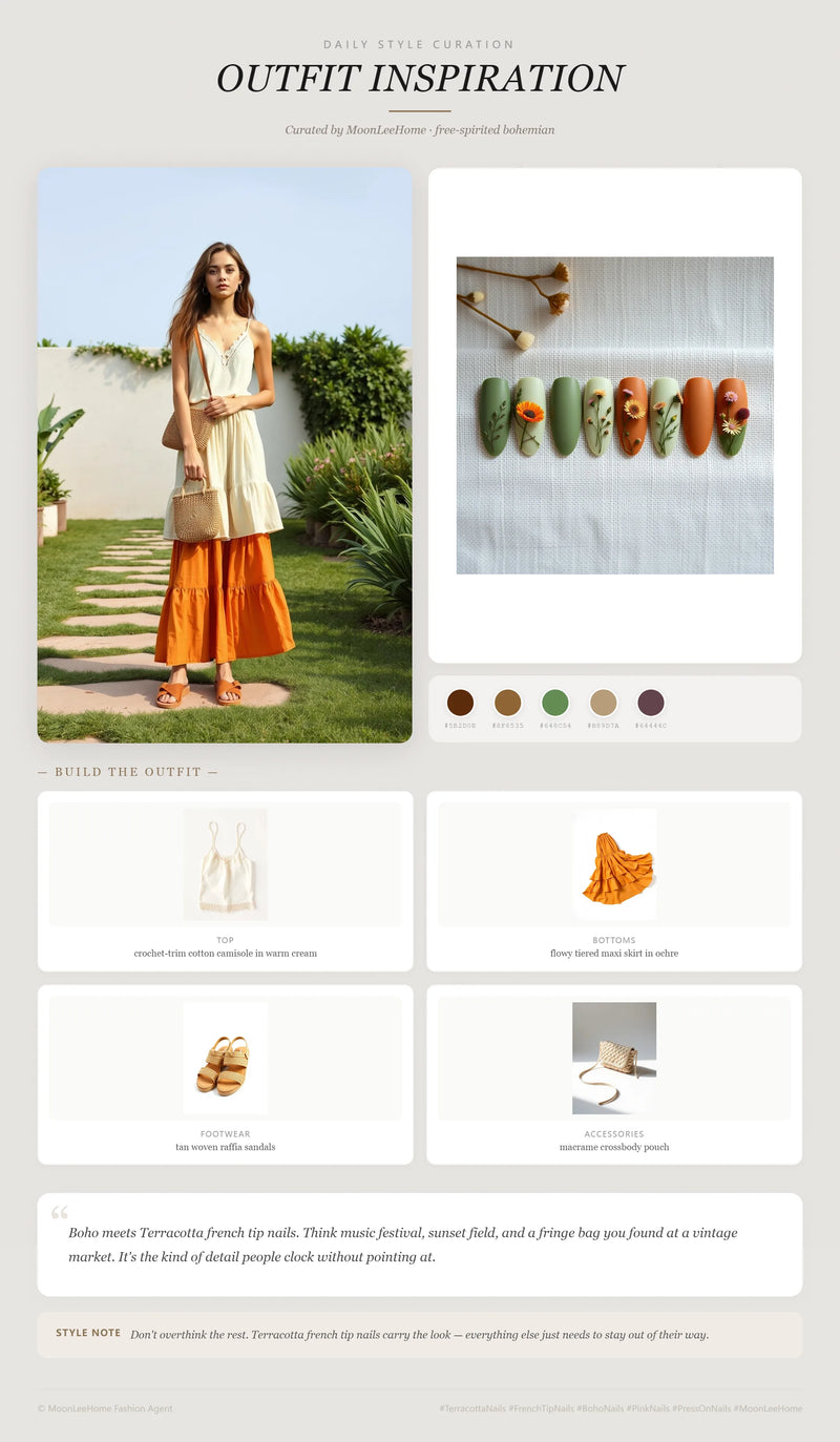 Moonlee Terracotta Boho Nails + Garden Party Outfit Ideas | MOONLEE Style