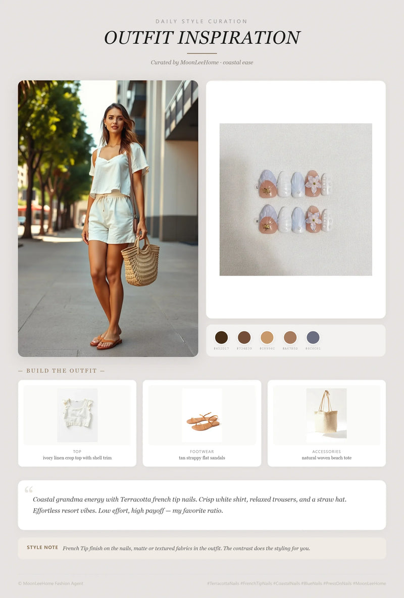 Ocean Bloom Press-On Nails + Beach Day Outfit Ideas | MOONLEE Style