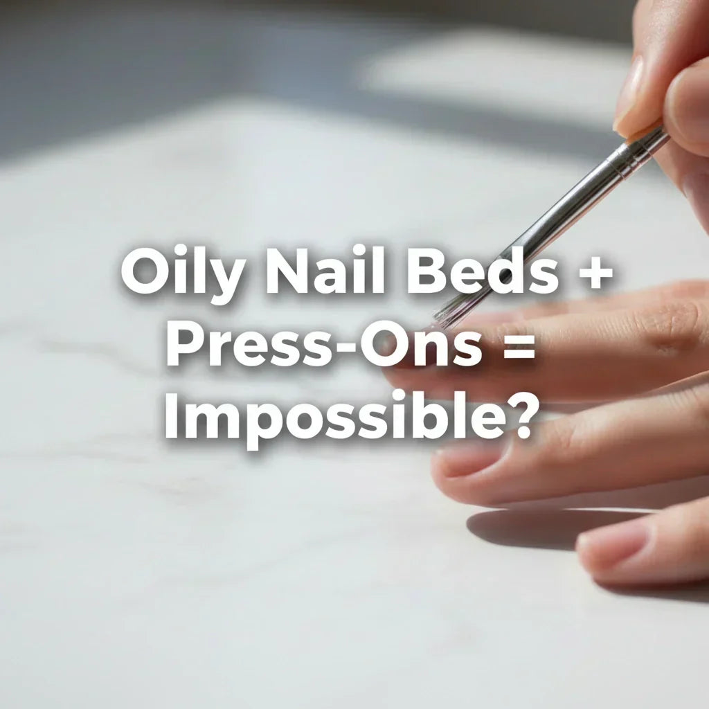 Oily nail beds prep routine — applying nail dehydrator before press-on nails application