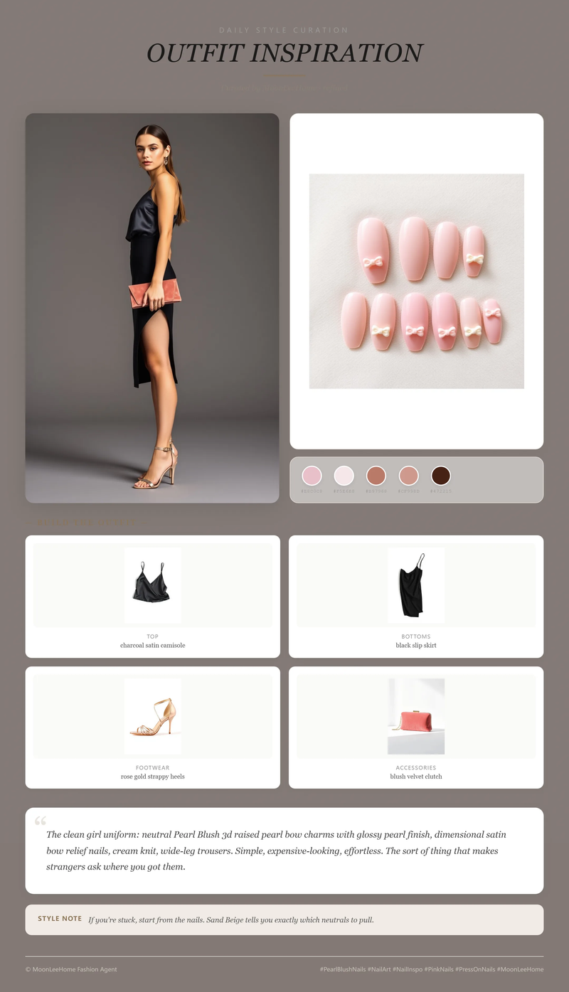 Pearl Bow 3D Press-On Nails + Date Night Outfit Ideas | MOONLEE Style