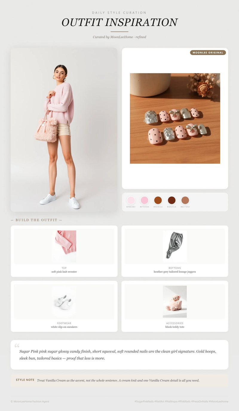 Pink Sugar Truffle Nails + Work From Home Outfit | MOONLEE Style