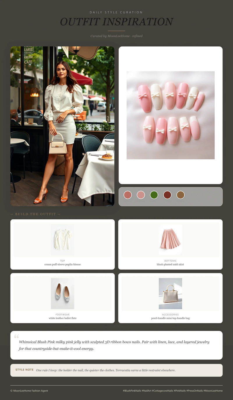 Ribbon Bow 3D Nails + Brunch Outfit Ideas | MOONLEE Style