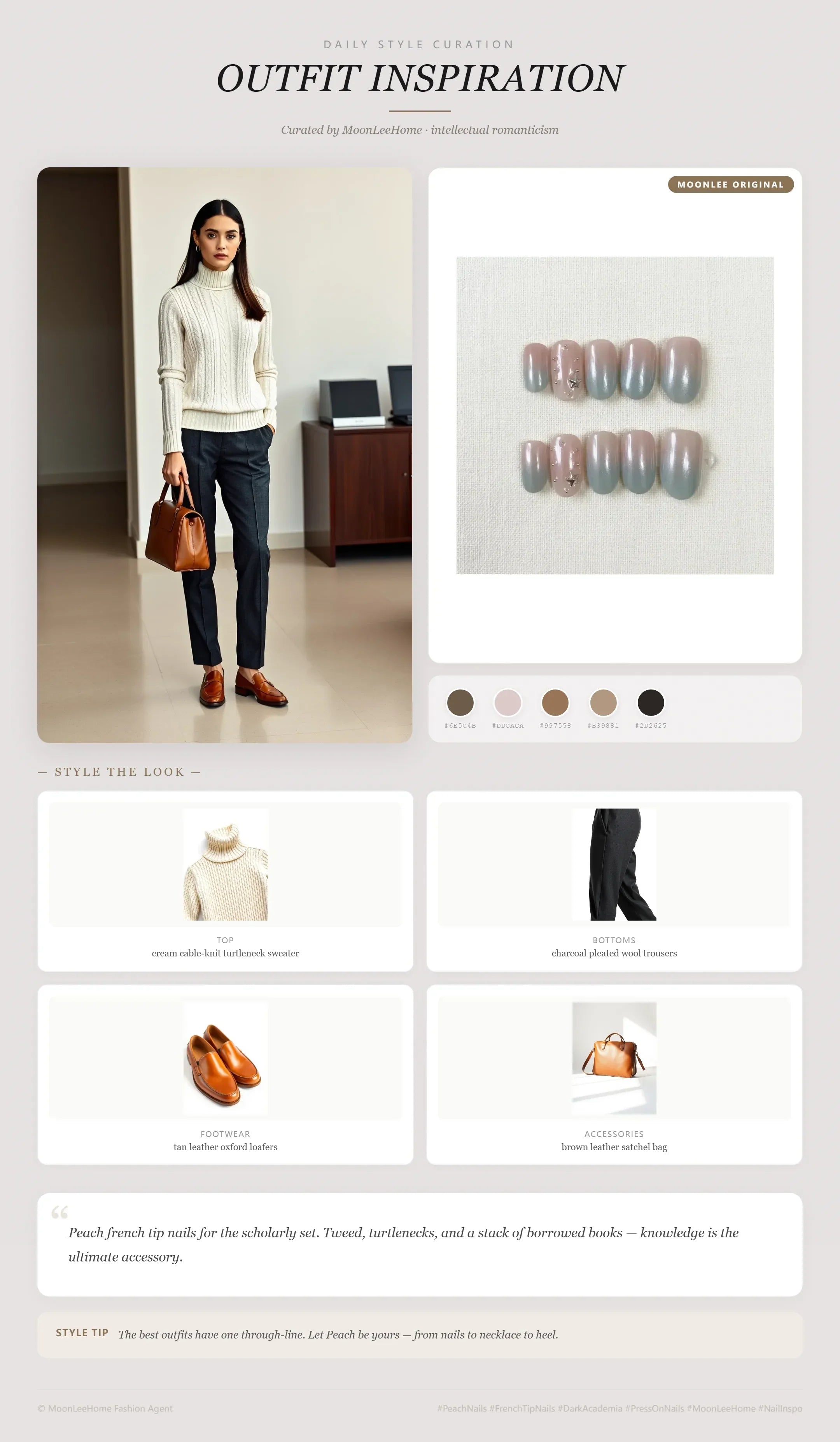 Starlight Mist press-on nails office dark academia outfit inspiration | MOONLEE