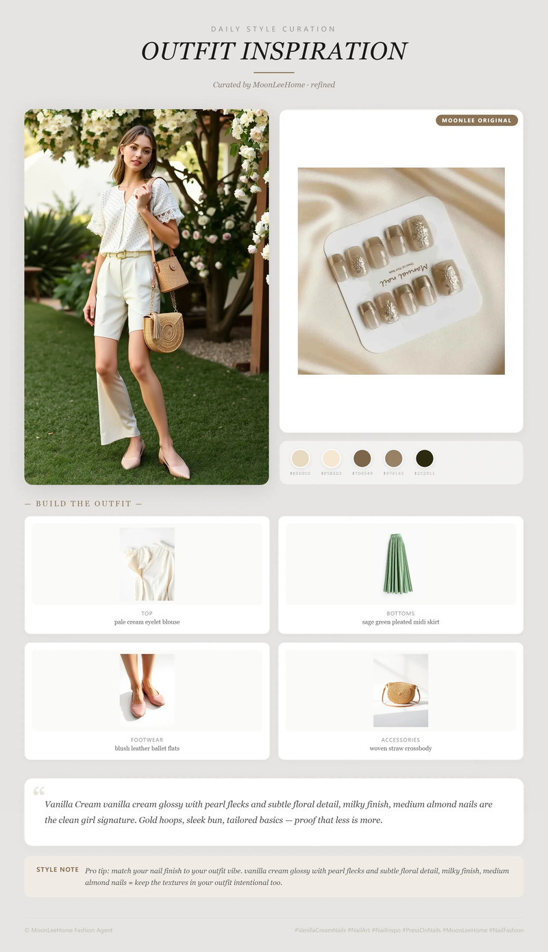 Vanilla Pearl Parfait Nails + Garden Party Outfit | MOONLEE Style