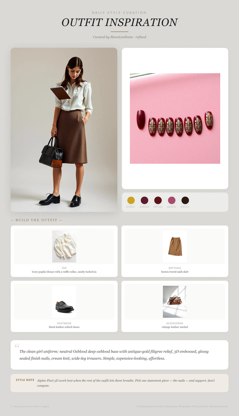 Vintage Manuscript 3D Nails + Reading Outfit Ideas | MOONLEE Style