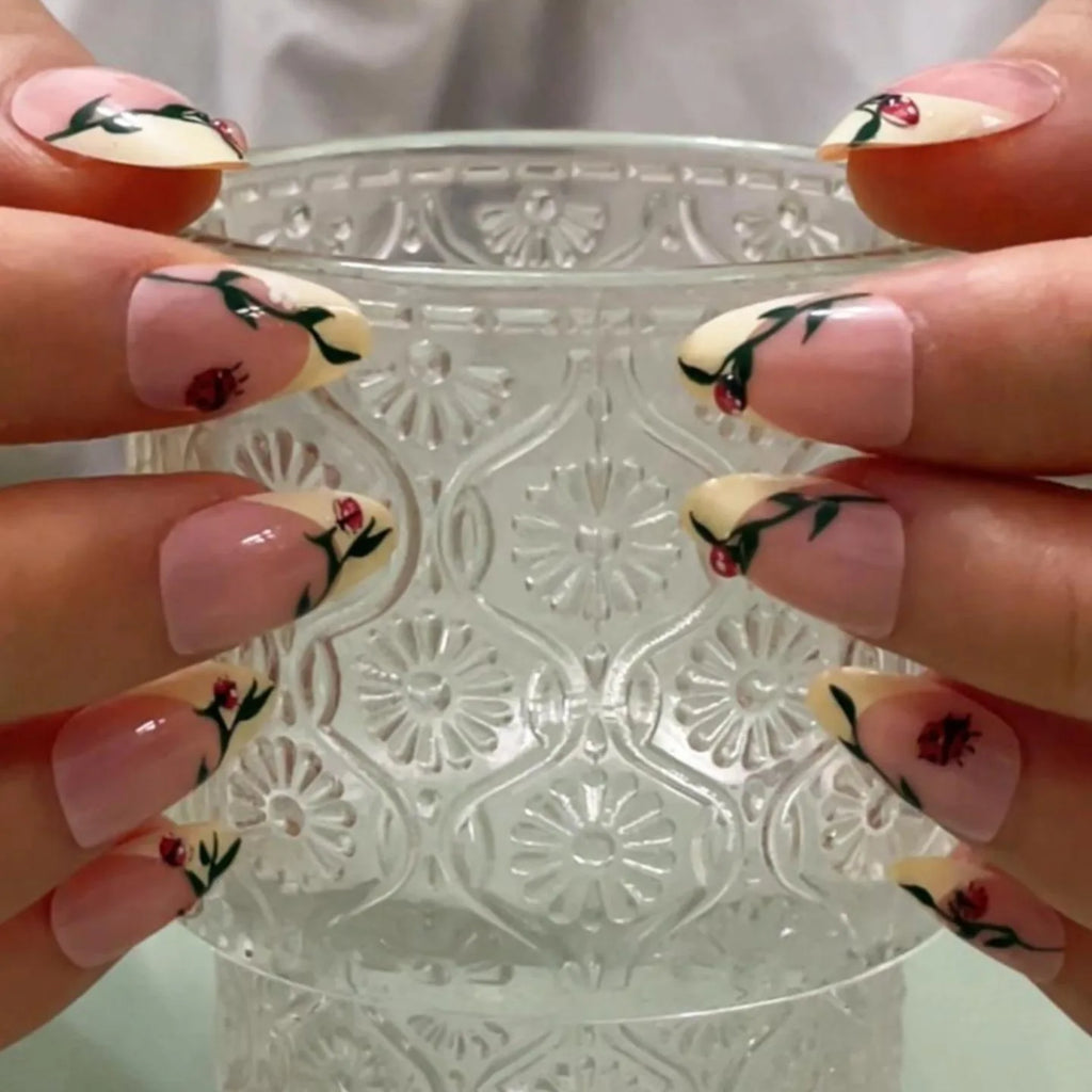 Cherry French Short Almond Press-On Nails for Typing & Commute | MOONLEE