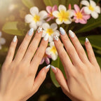 Ocean Bloom Short Almond Press-On Nails for Typing & Commute | MOONLEE
