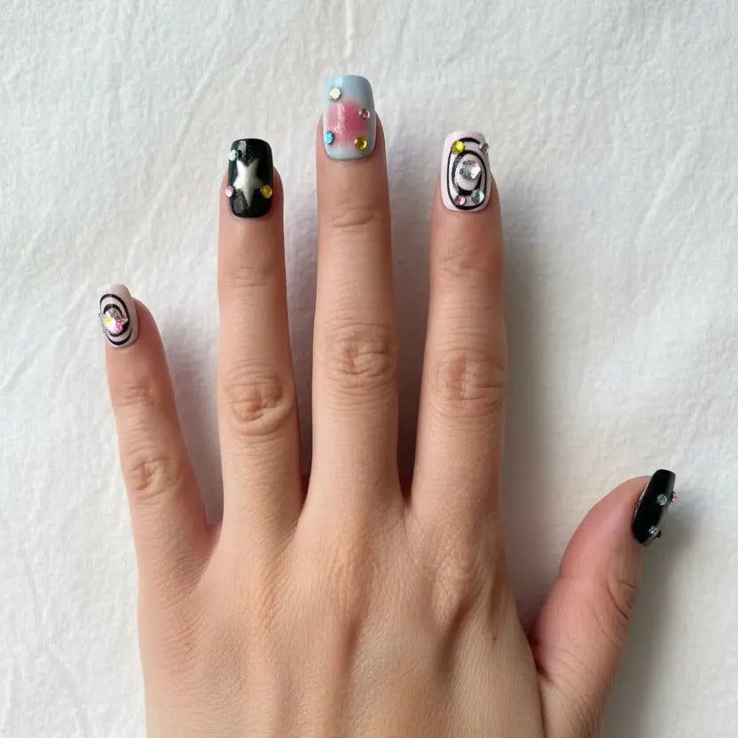 Cosmic Dark Star Short Squoval Press-On Nails for Typing & Commute | MOONLEE