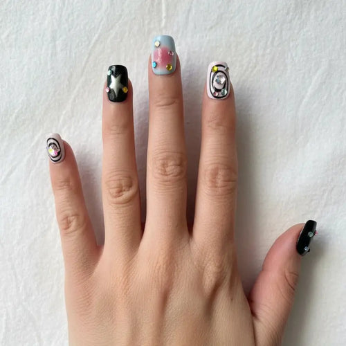 Cosmic Dark Star Short Squoval Press-On Nails for Typing & Commute | MOONLEE