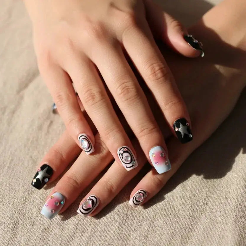 Cosmic Dark Star Short Squoval Press-On Nails for Typing & Commute | MOONLEE