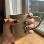 Mocha Cream Blossom Short Oval Press-On Nails for Typing & Commute | MOONLEE