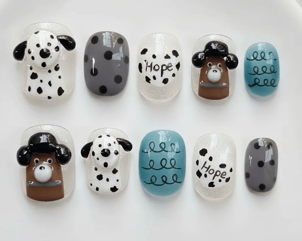 Oreo Milk Pudding Short Squoval Press-On Nails for Typing & Commute | MOONLEE