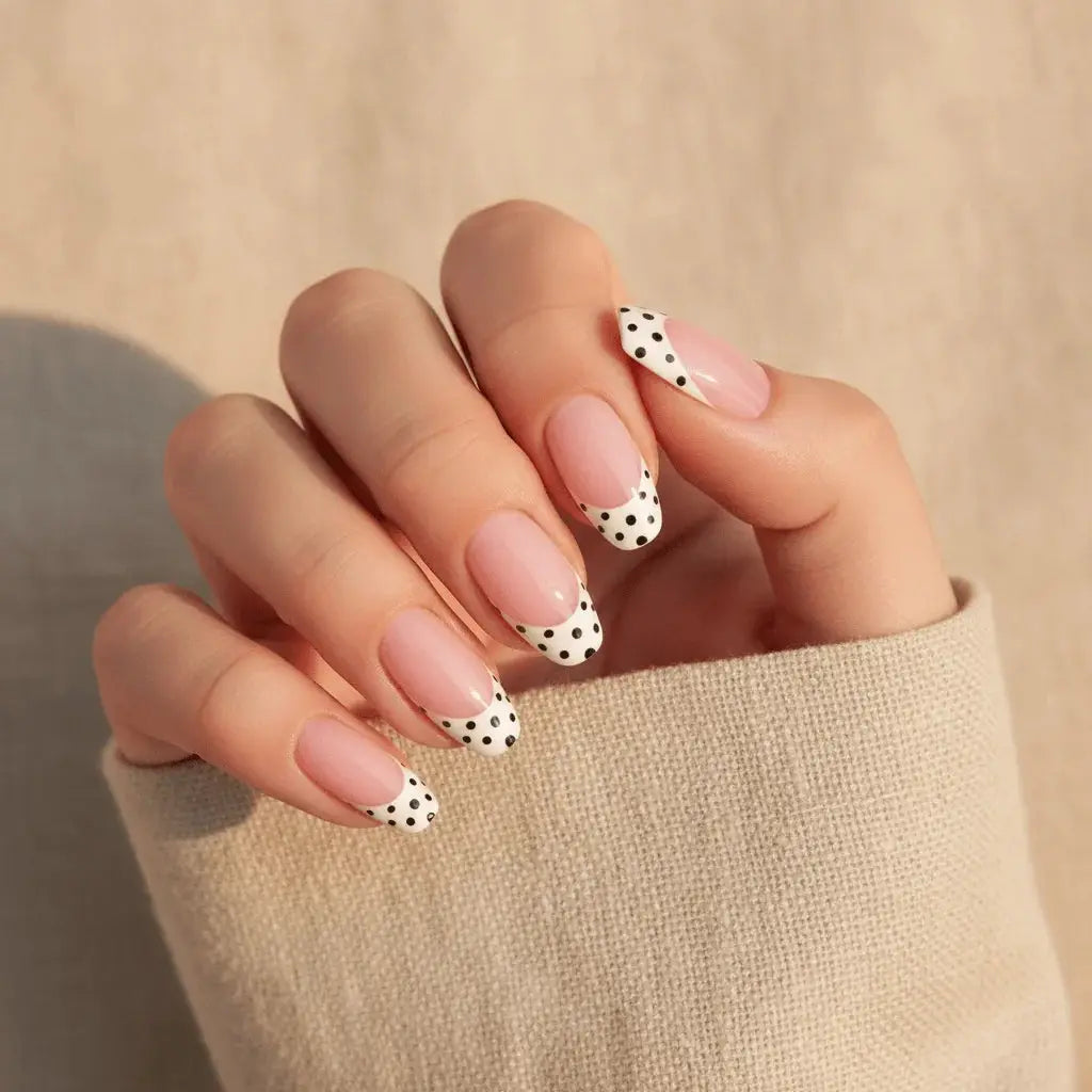 Cookies and Cream Short Almond Press-On Nails for Typing & Commute | MOONLEE