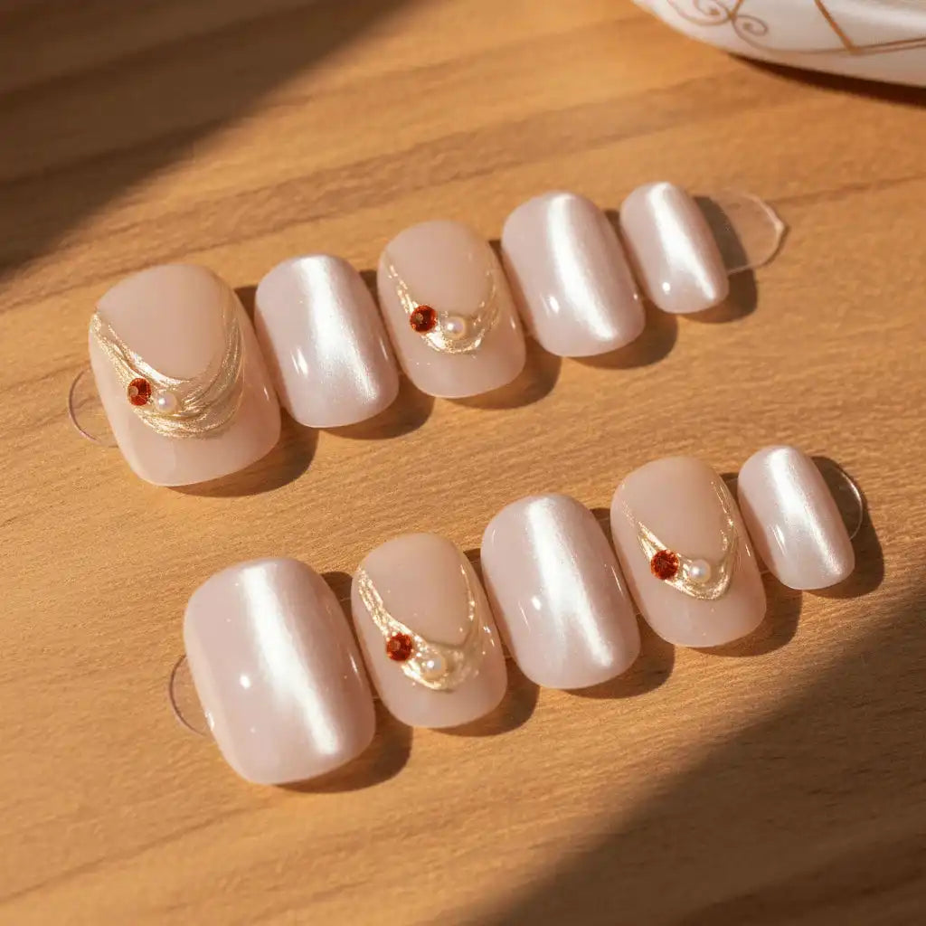 Peach Panna Cotta Short Squoval Press-On Nails for Typing & Commute | MOONLEE