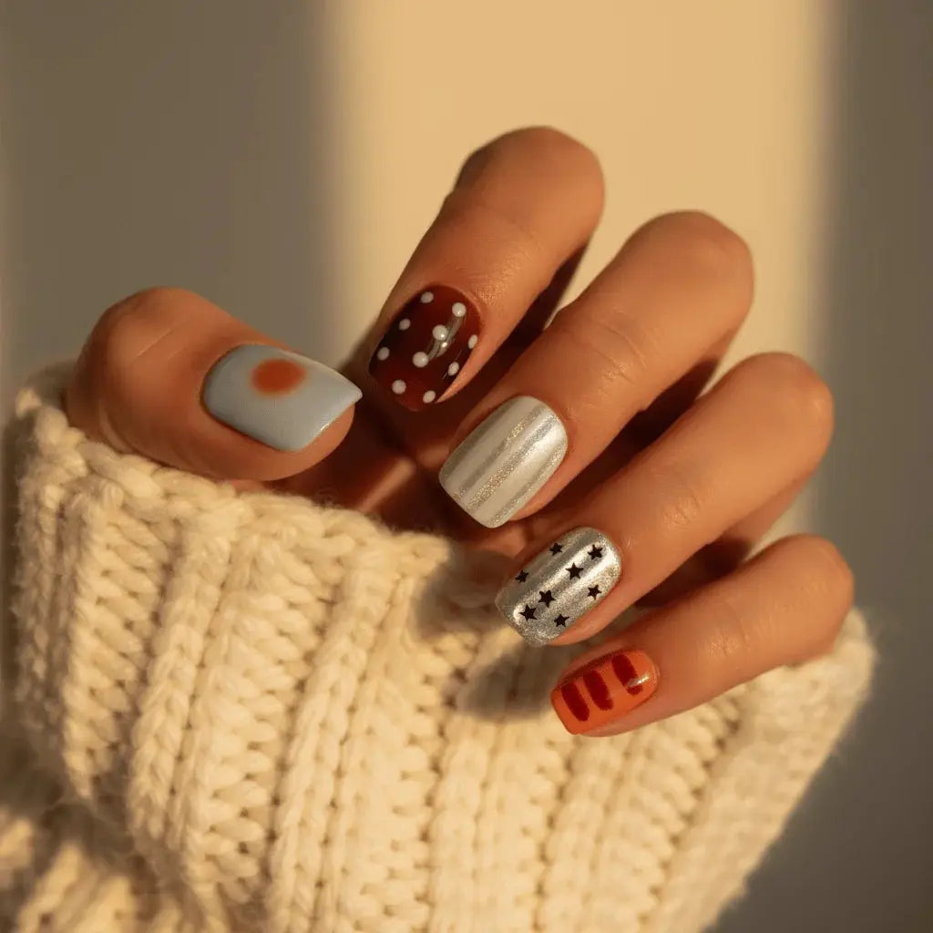 Rainbow Candy Short Squoval Press-On Nails for Typing & Commute | MOONLEE