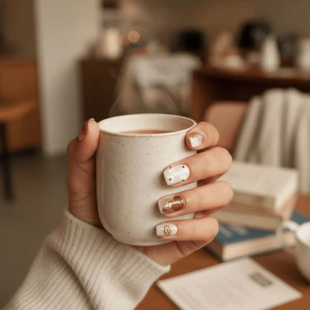 Caramel Torte Short Squoval Press-On Nails for Typing & Commute | MOONLEE