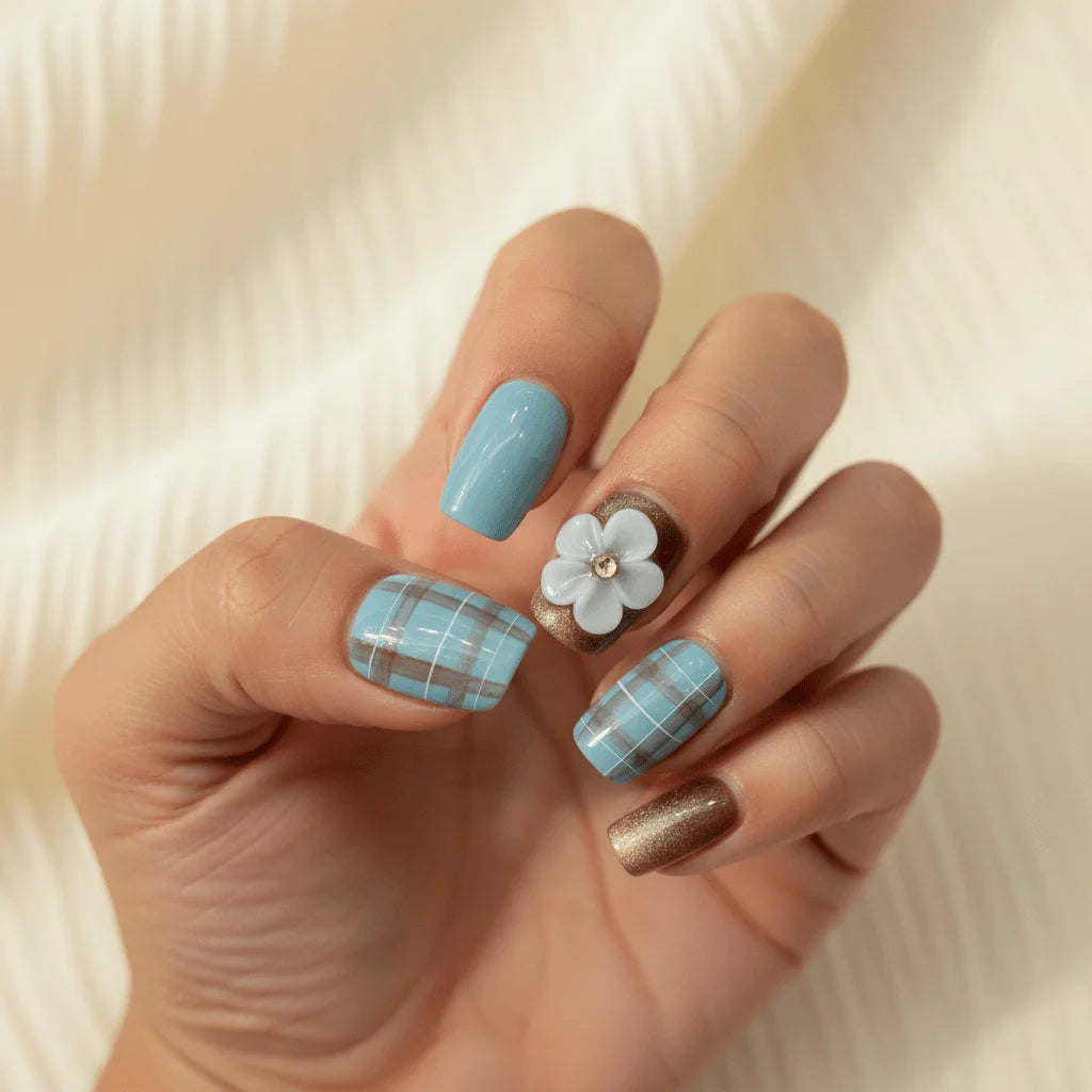 Blueberry Toffee Tart Short Squoval Press-On Nails for Typing & Commute | MOONLEE