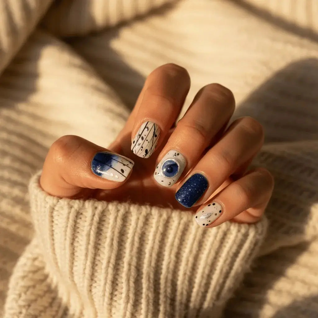 Blue Sugar Macaron Short Squoval Press-On Nails for Typing & Commute | MOONLEE