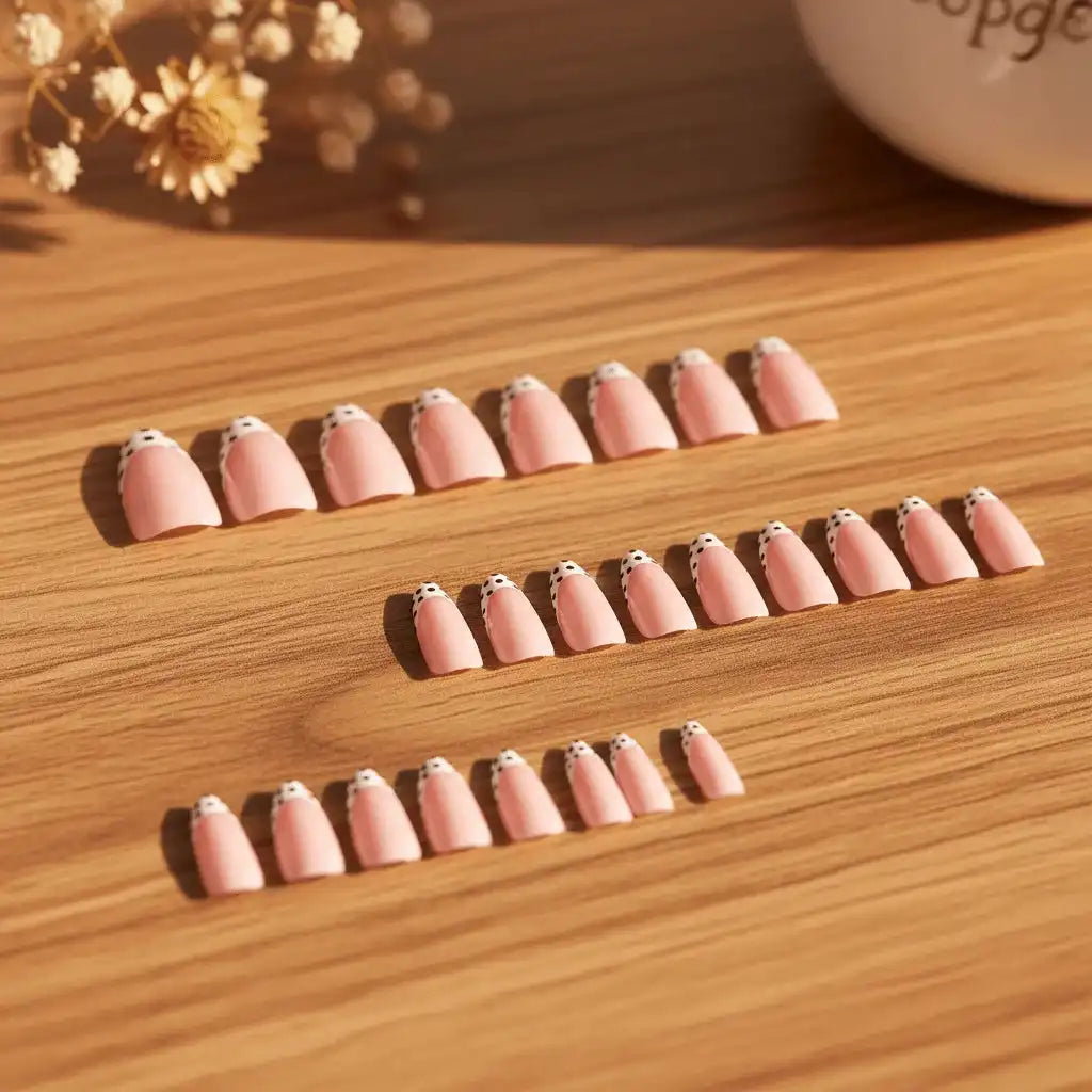 Cookies and Cream Short Almond Press-On Nails for Typing & Commute | MOONLEE