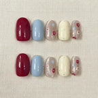Berry Bloom Short Oval Press-On Nails for Typing & Commute | MOONLEE
