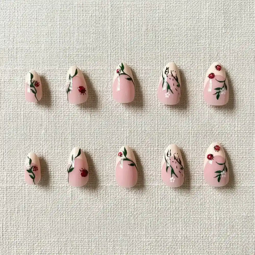 Cherry French Short Almond Press-On Nails for Typing & Commute | MOONLEE
