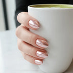 Lychee Cotta | Hailey Chrome Short Almond Press-On Nails for Typing & Commute | MOONLEE