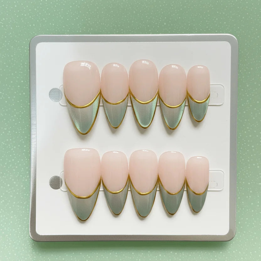 Matcha Mousse Medium Almond Press-On Nails for Sunday Brunch | MOONLEE