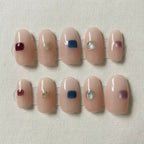 Color Block Short Oval Press-On Nails for Typing & Commute | MOONLEE