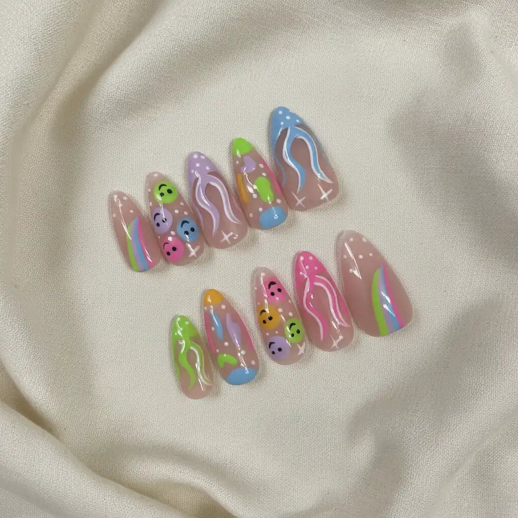 Happy Vibes Medium Almond Press-On Nails for Sunday Brunch | MOONLEE
