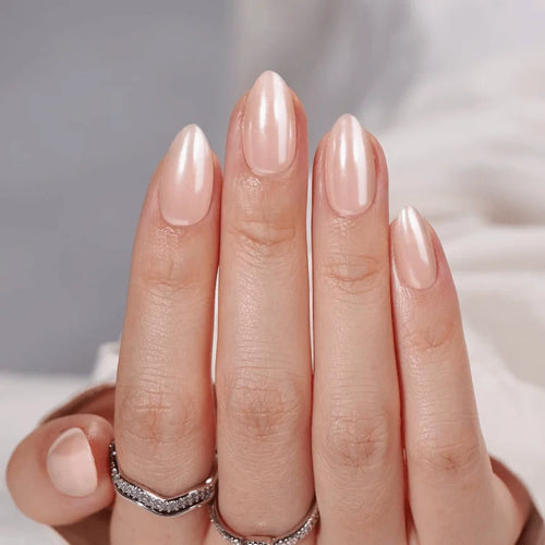 Peach Glace Short Almond Press-On Nails for Typing & Commute | MOONLEE