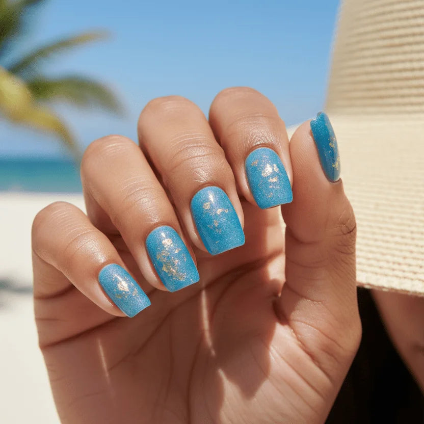 Blue Sorbet Short Stiletto Press-On Nails for Typing & Commute | MOONLEE