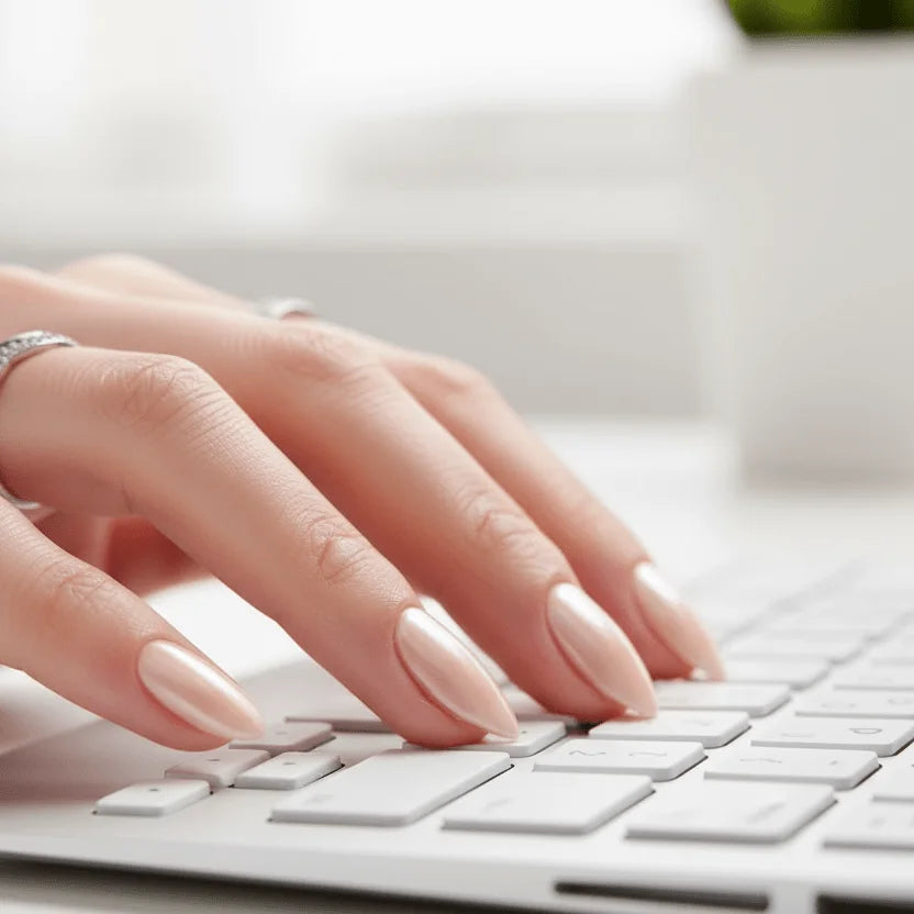 Peach Glace Short Almond Press-On Nails for Typing & Commute | MOONLEE
