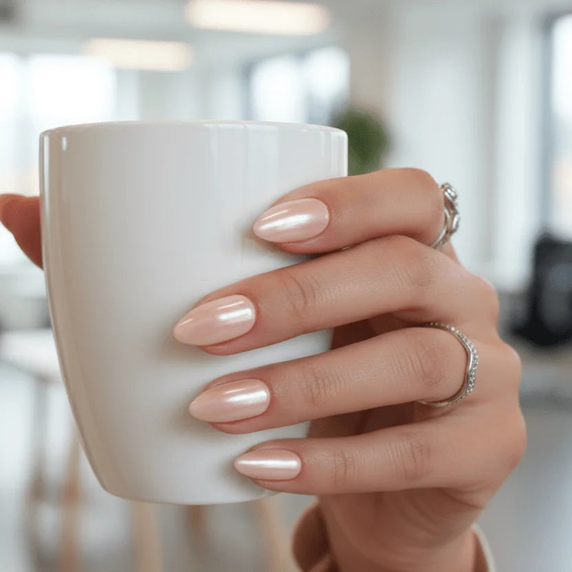 Peach Glace Short Almond Press-On Nails for Typing & Commute | MOONLEE