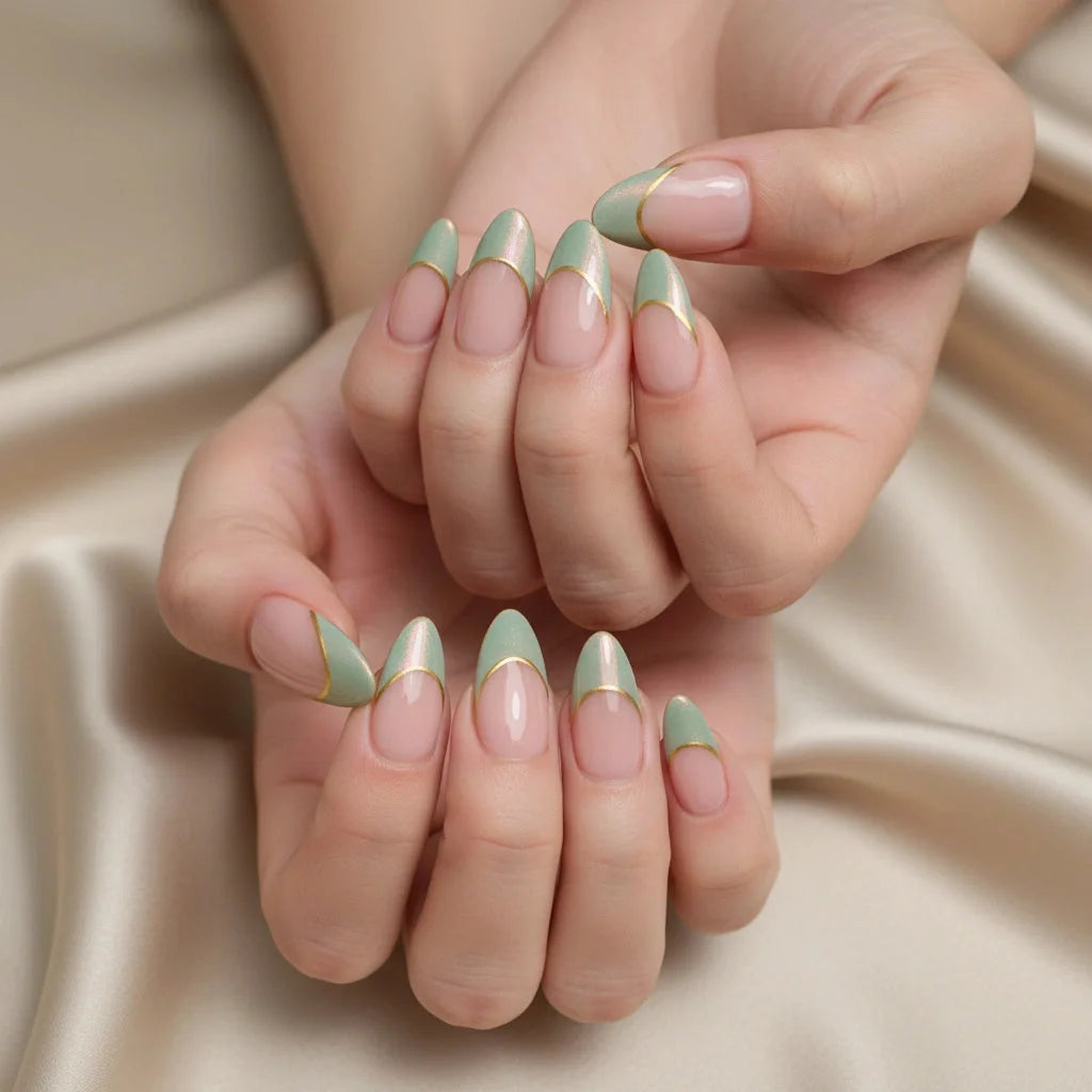 Matcha Mousse Medium Almond Press-On Nails for Sunday Brunch | MOONLEE