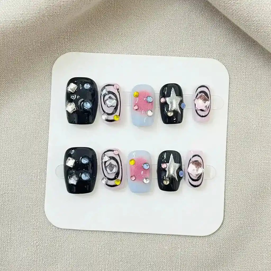 Cosmic Dark Star Short Squoval Press-On Nails for Typing & Commute | MOONLEE