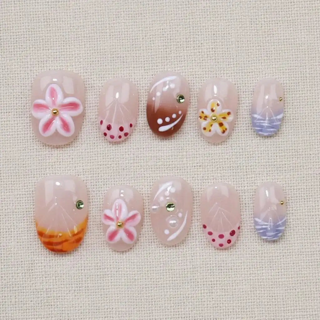 Whispering Sands Short Oval Press-On Nails for Typing & Commute | MOONLEE