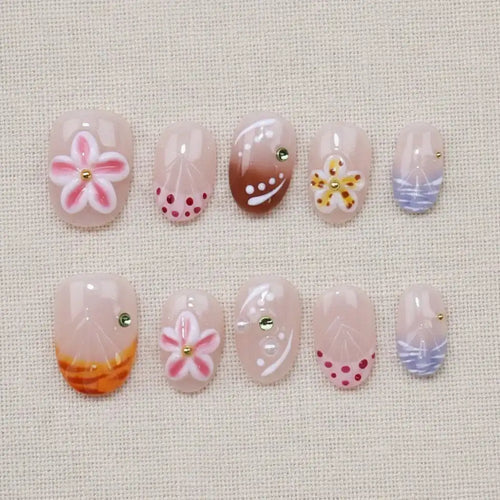 Whispering Sands Short Oval Press-On Nails for Typing & Commute | MOONLEE