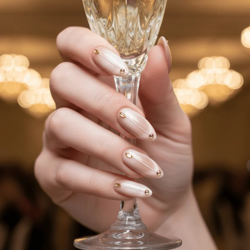 Golden Praline Medium Almond Press-On Nails for Everyday Wear | MOONLEE