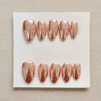 Lychee Cotta | Hailey Chrome Short Almond Press-On Nails for Typing & Commute | MOONLEE