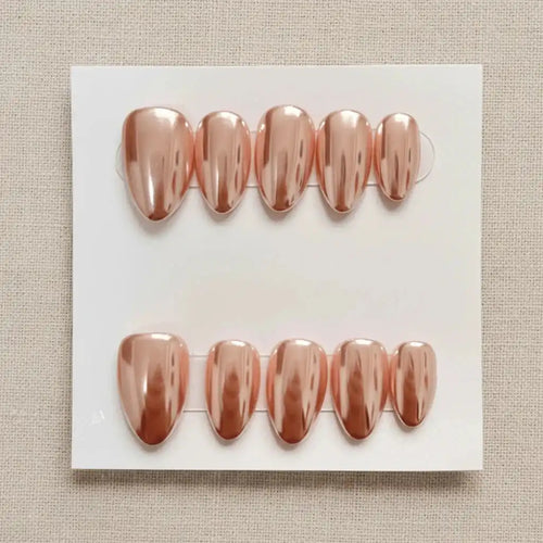 Lychee Cotta | Hailey Chrome Short Almond Press-On Nails for Typing & Commute | MOONLEE